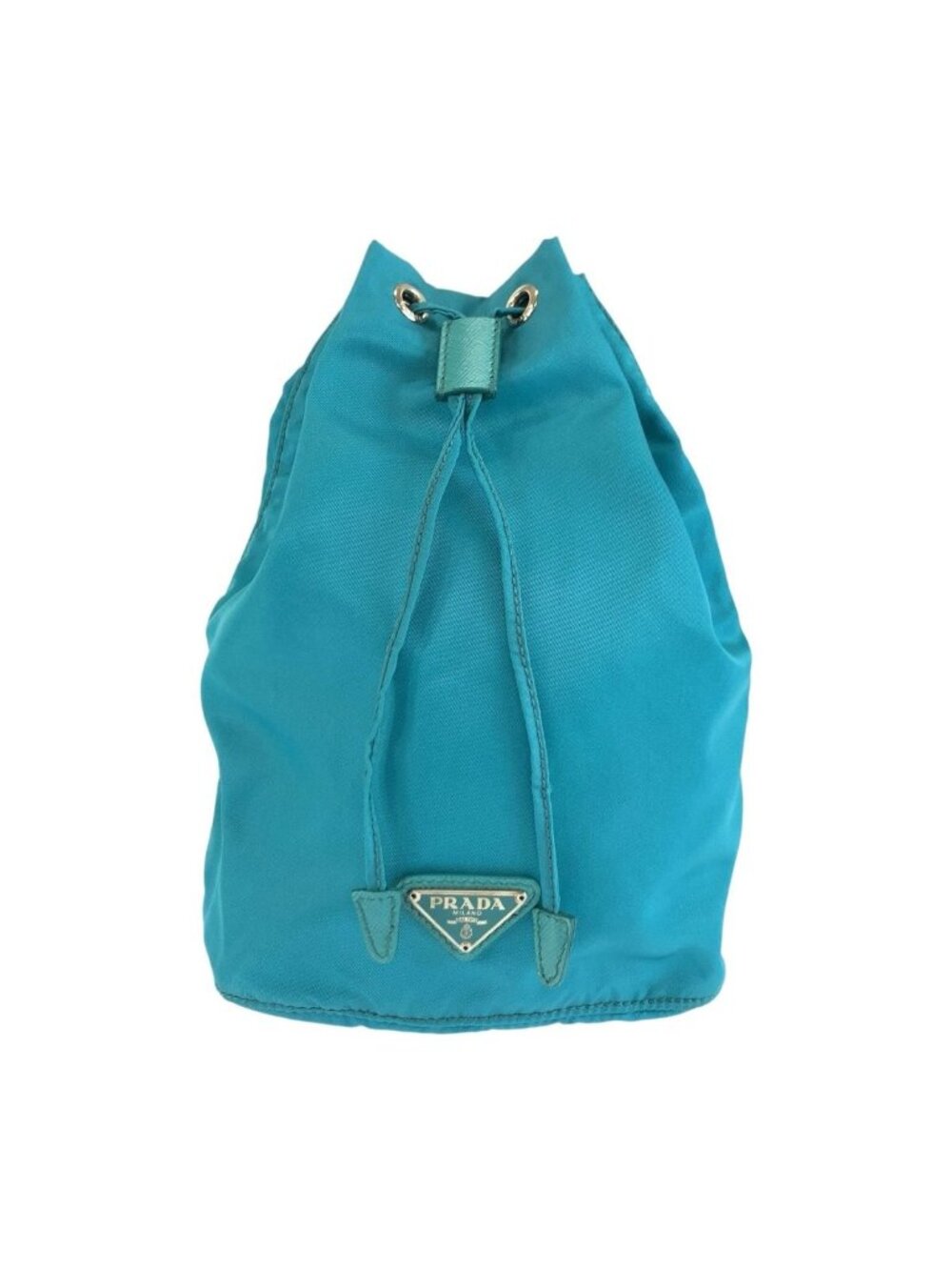 Prada Tessuto Blue Silver Nylon Leather Pouch Case Drawstring